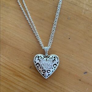 Brighton Silver Heart Necklace with Intricate Design